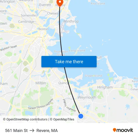 561 Main St to Revere, MA map