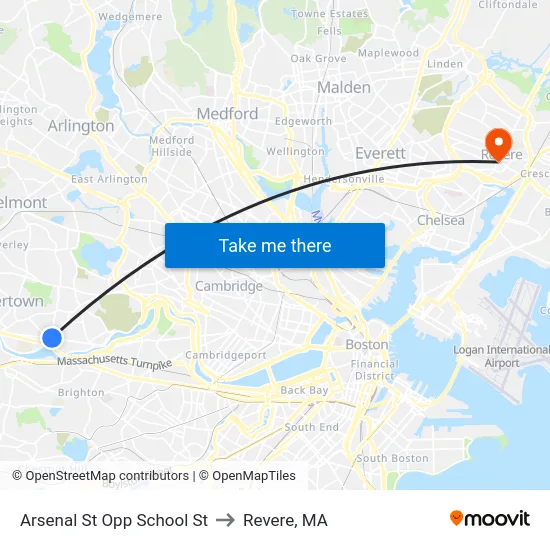 Arsenal St Opp School St to Revere, MA map