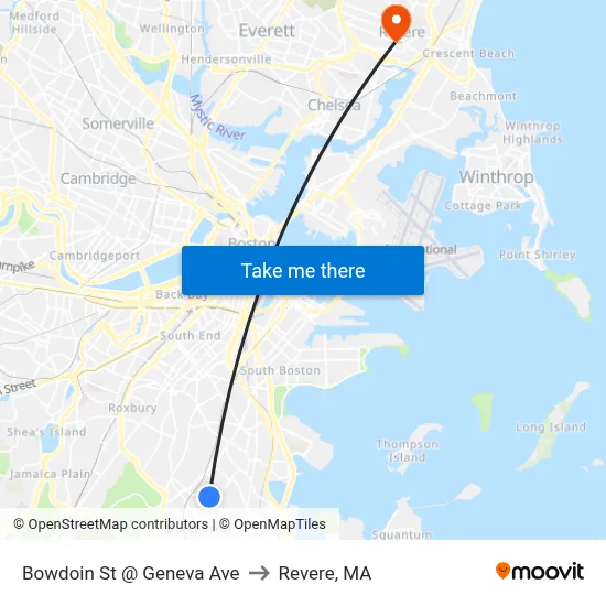 Bowdoin St @ Geneva Ave to Revere, MA map