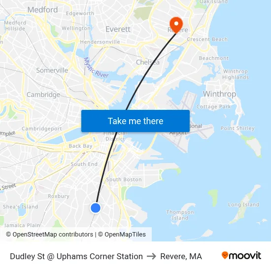 Dudley St @ Uphams Corner Station to Revere, MA map