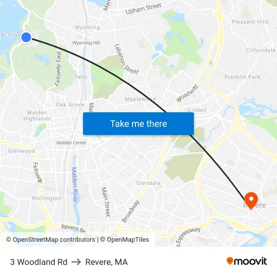 3 Woodland Rd to Revere, MA map