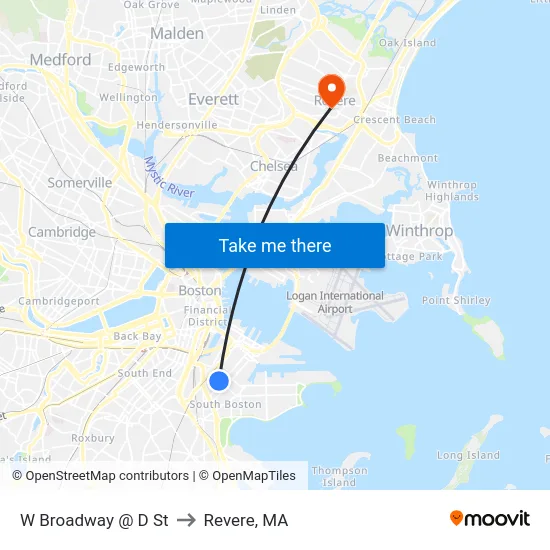 W Broadway @ D St to Revere, MA map