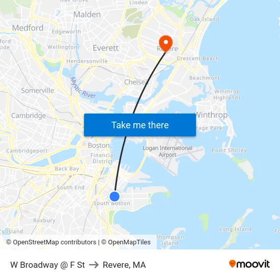 W Broadway @ F St to Revere, MA map