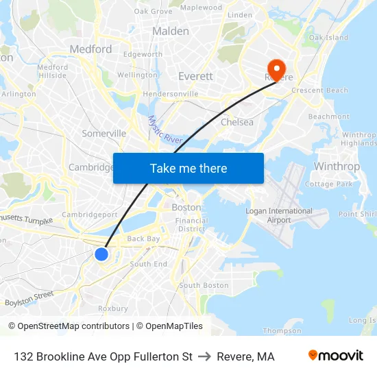 132 Brookline Ave Opp Fullerton St to Revere, MA map