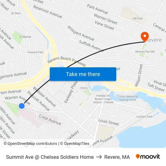 Summit Ave @ Chelsea Soldiers Home to Revere, MA map