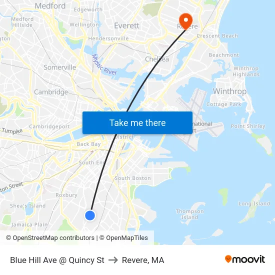 Blue Hill Ave @ Quincy St to Revere, MA map