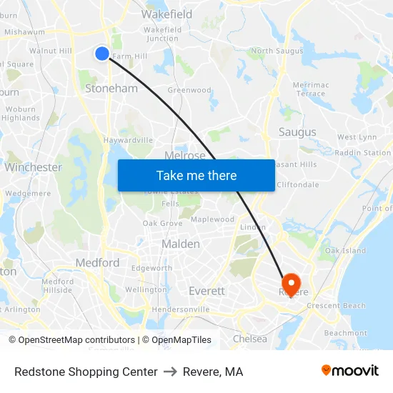 Redstone Shopping Center to Revere, MA map
