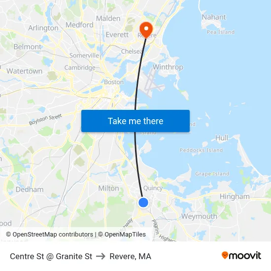 Centre St @ Granite St to Revere, MA map