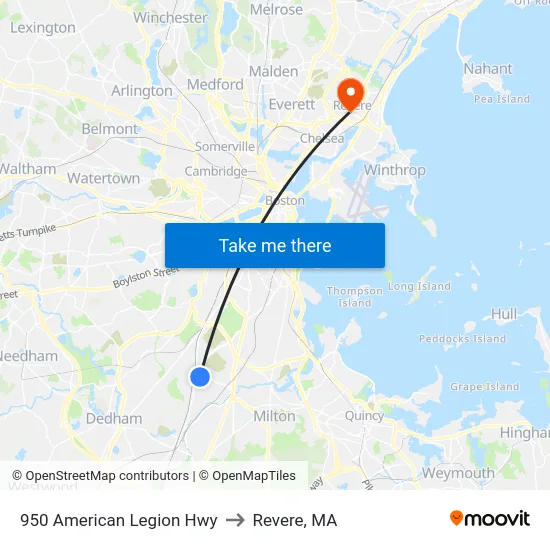 950 American Legion Hwy to Revere, MA map