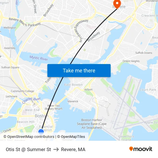 Otis St @ Summer St to Revere, MA map