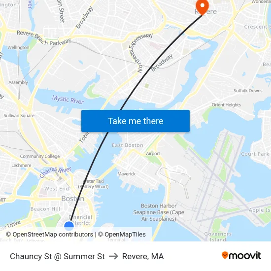Chauncy St @ Summer St to Revere, MA map