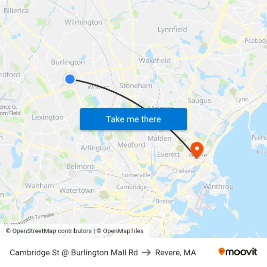 Cambridge St @ Burlington Mall Rd to Revere, MA map