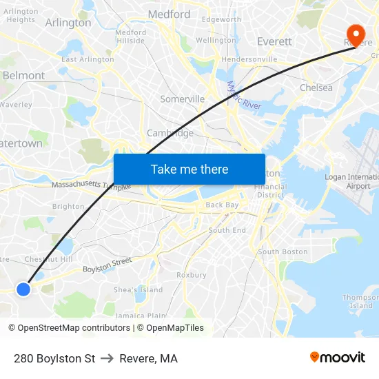 280 Boylston St to Revere, MA map