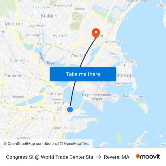 Congress St @ World Trade Center Sta to Revere, MA map