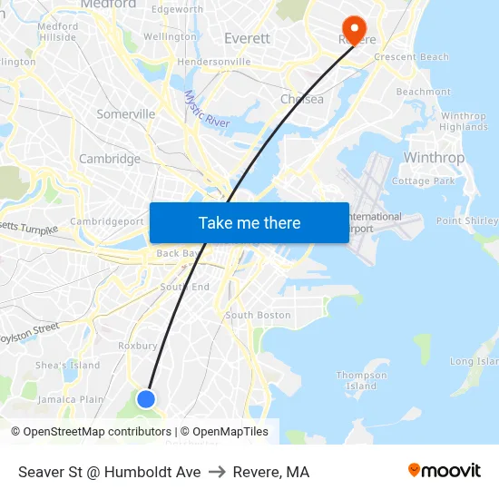 Seaver St @ Humboldt Ave to Revere, MA map