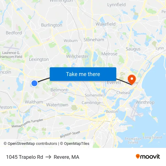1045 Trapelo Rd to Revere, MA map