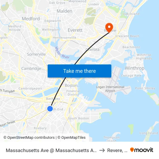 Massachusetts Ave @ Massachusetts Ave Station to Revere, MA map