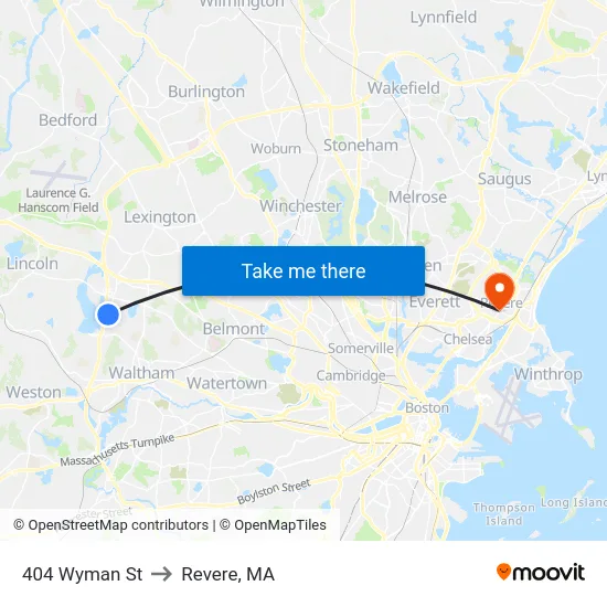 404 Wyman St to Revere, MA map