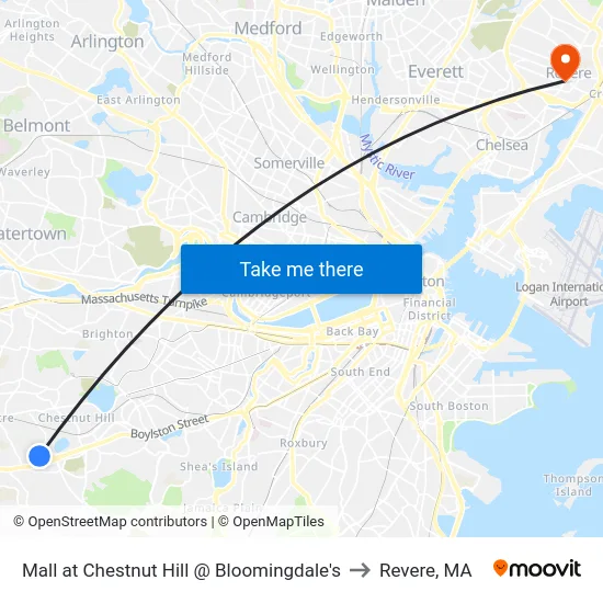 Mall at Chestnut Hill @ Bloomingdale's to Revere, MA map