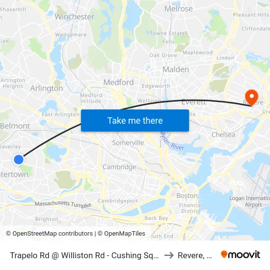Trapelo Rd @ Williston Rd - Cushing Square to Revere, MA map