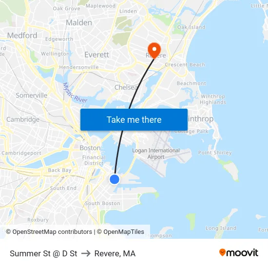 Summer St @ D St to Revere, MA map