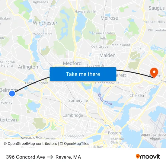 396 Concord Ave to Revere, MA map