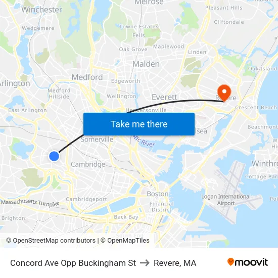 Concord Ave Opp Buckingham St to Revere, MA map