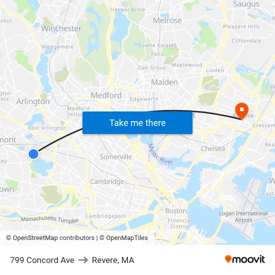 799 Concord Ave to Revere, MA map
