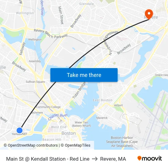 Main St @ Kendall Station - Red Line to Revere, MA map