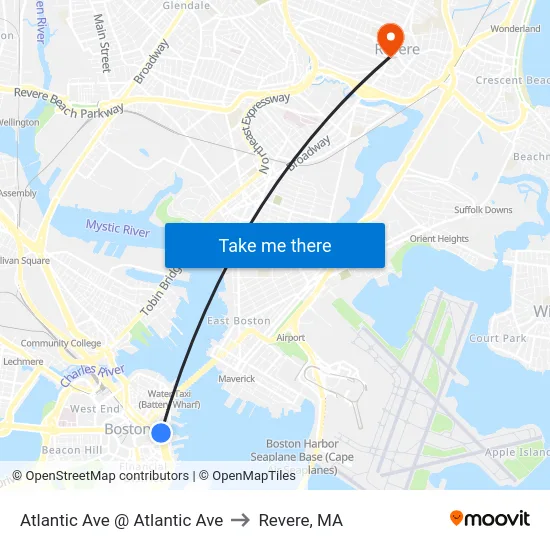 Atlantic Ave @ Atlantic Ave to Revere, MA map