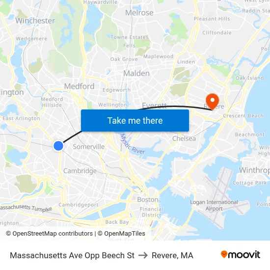 Massachusetts Ave Opp Beech St to Revere, MA map