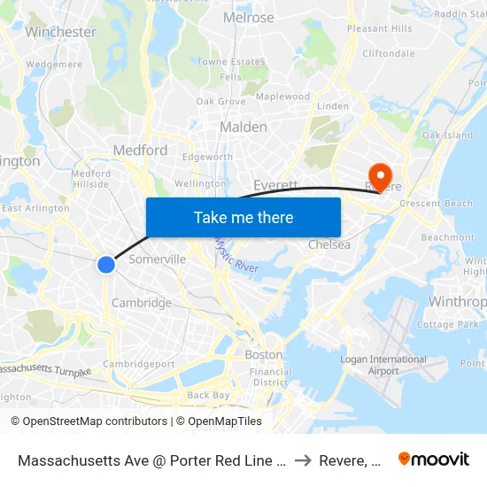 Massachusetts Ave @ Porter Red Line Sta to Revere, MA map