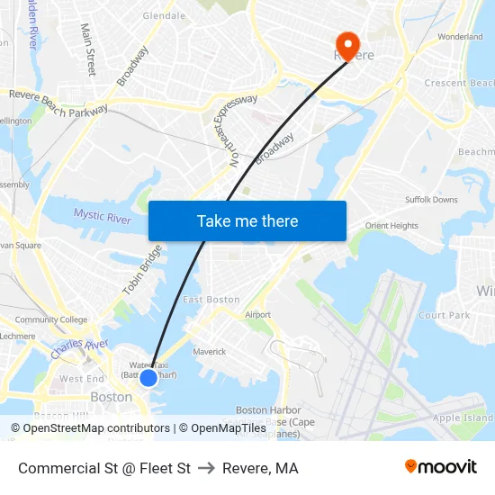 Commercial St @ Fleet St to Revere, MA map