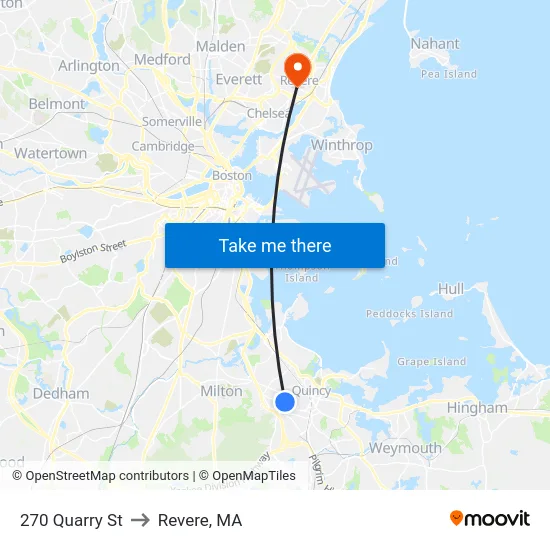 270 Quarry St to Revere, MA map