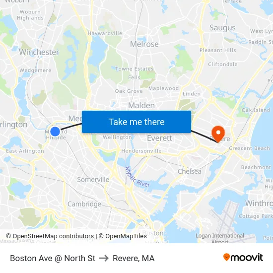 Boston Ave @ North St to Revere, MA map
