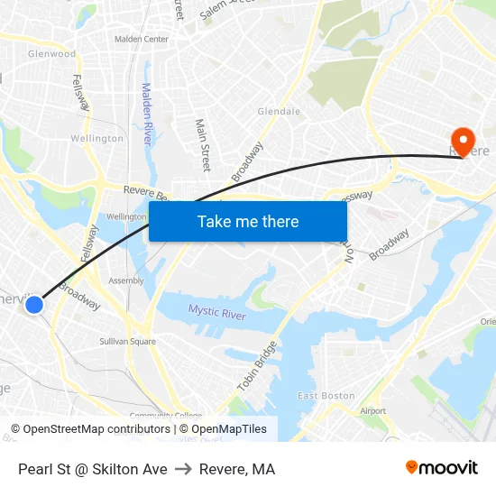 Pearl St @ Skilton Ave to Revere, MA map
