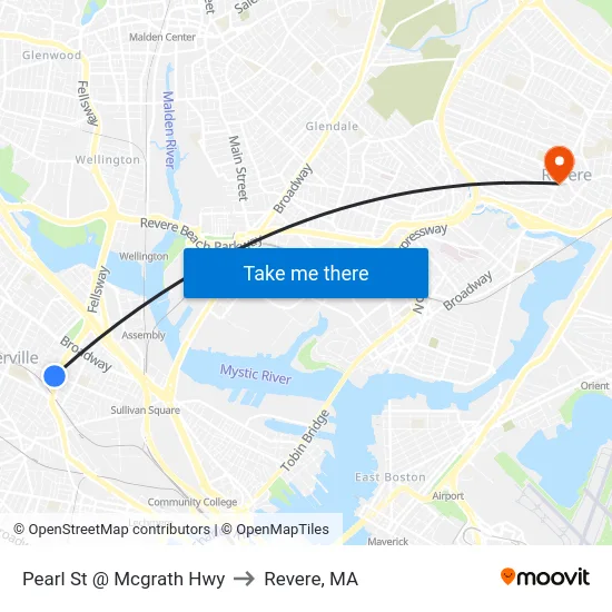 Pearl St @ Mcgrath Hwy to Revere, MA map