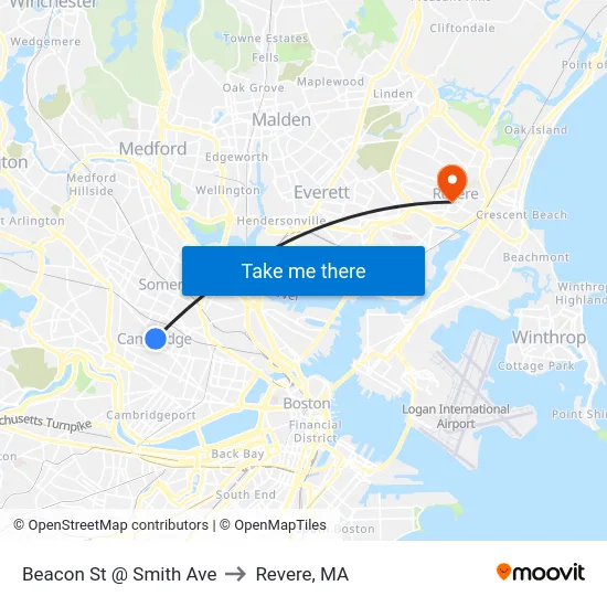 Beacon St @ Smith Ave to Revere, MA map