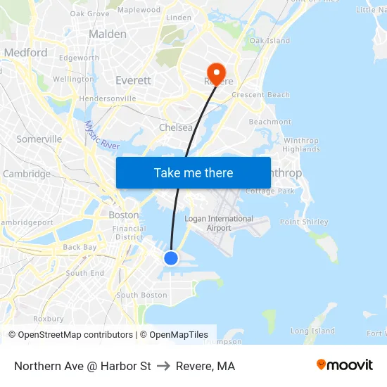 Northern Ave @ Harbor St to Revere, MA map