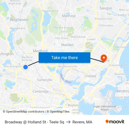 Broadway @ Holland St - Teele Sq to Revere, MA map