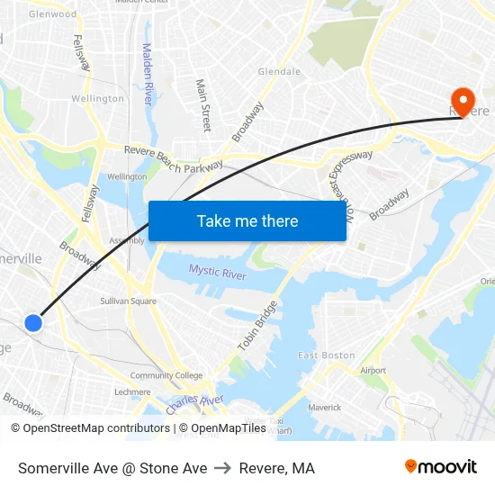 Somerville Ave @ Stone Ave to Revere, MA map