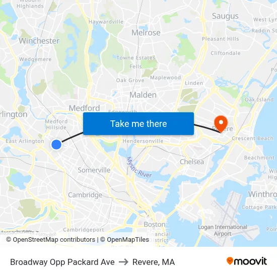 Broadway Opp Packard Ave to Revere, MA map