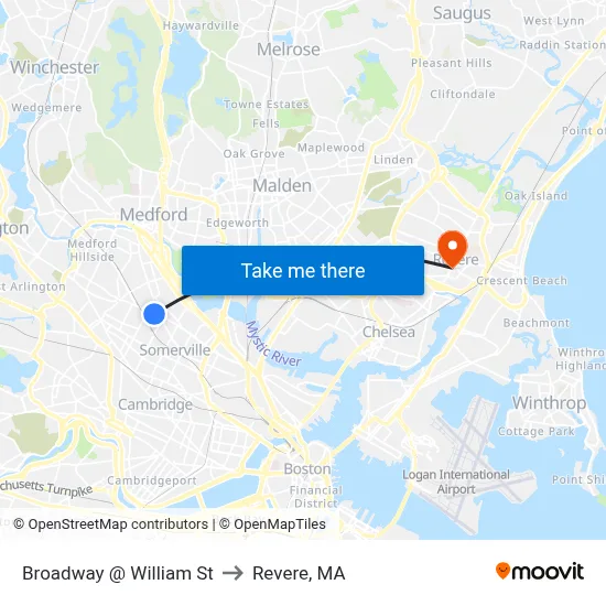 Broadway @ William St to Revere, MA map