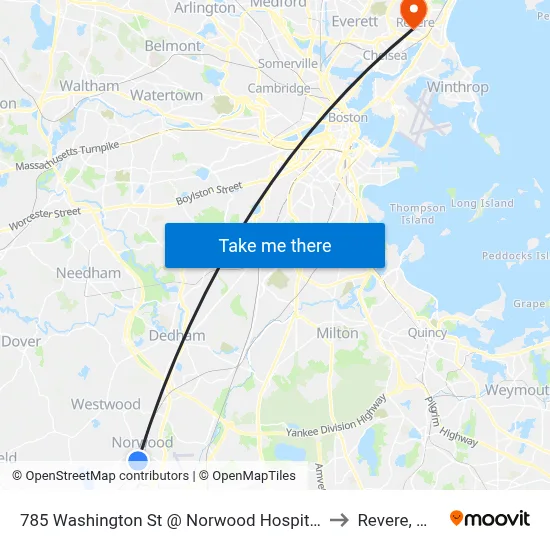 785 Washington St @ Norwood Hospital to Revere, MA map