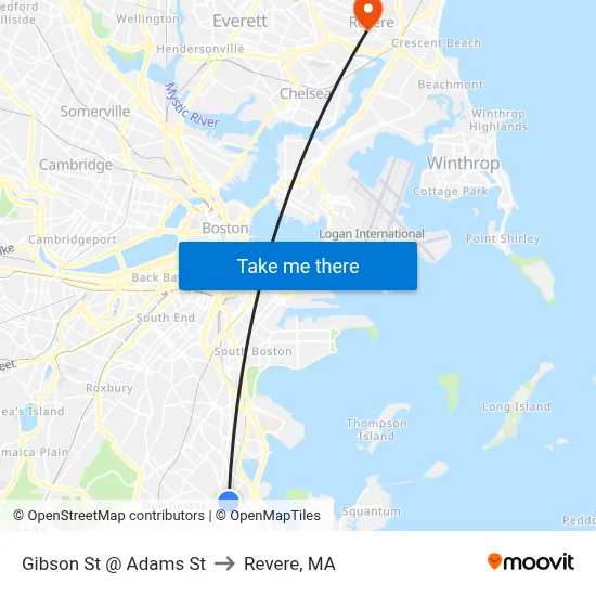 Gibson St @ Adams St to Revere, MA map