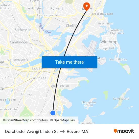 Dorchester Ave @ Linden St to Revere, MA map