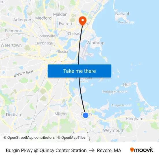 Burgin Pkwy @ Quincy Center Station to Revere, MA map