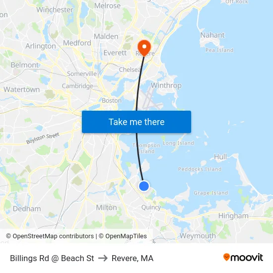 Billings Rd @ Beach St to Revere, MA map