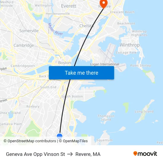 Geneva Ave Opp Vinson St to Revere, MA map