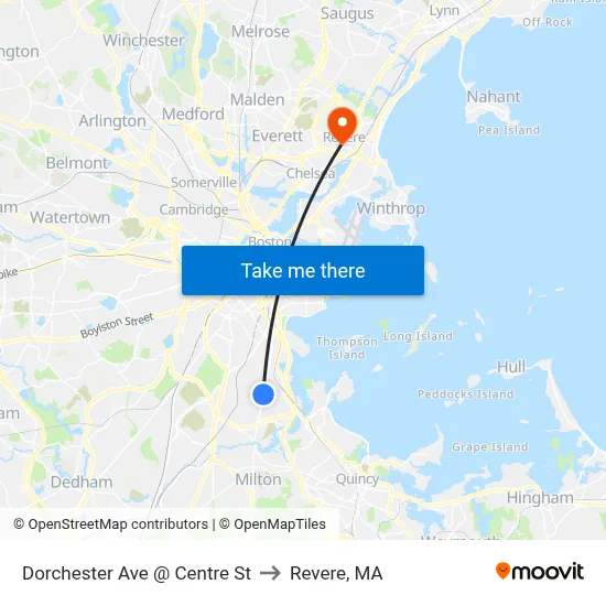 Dorchester Ave @ Centre St to Revere, MA map